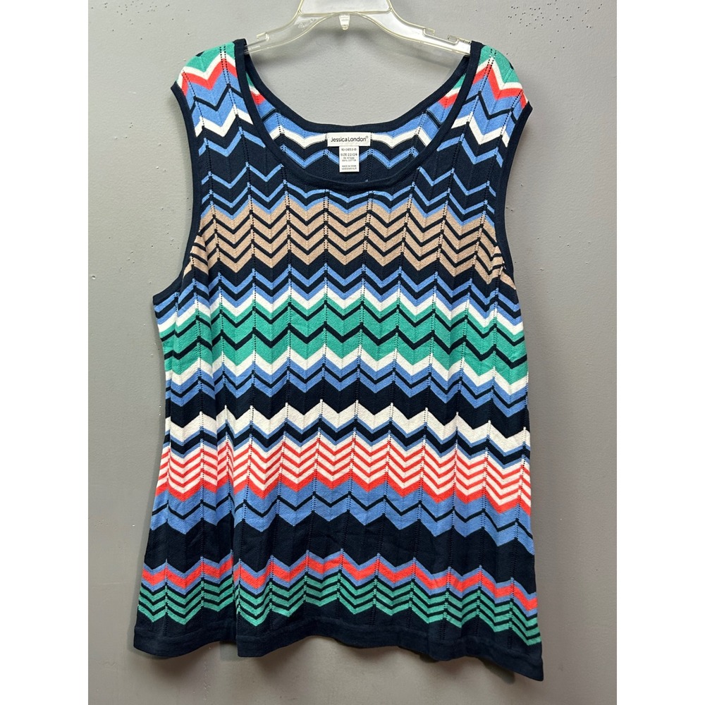 Jessica London Top Womens 22/24 Multicolor‎ Chevron Zigzag Cotton Sweater Tank